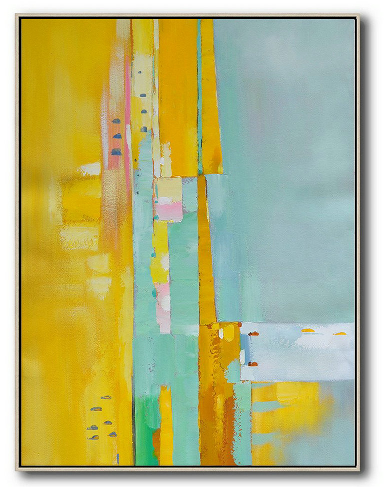 Extra Large Textured Painting On Canvas,Vertical Palette Knife Contemporary Art,Artwork For Sale,Yellow,Blue,Pink.Etc - Click Image to Close